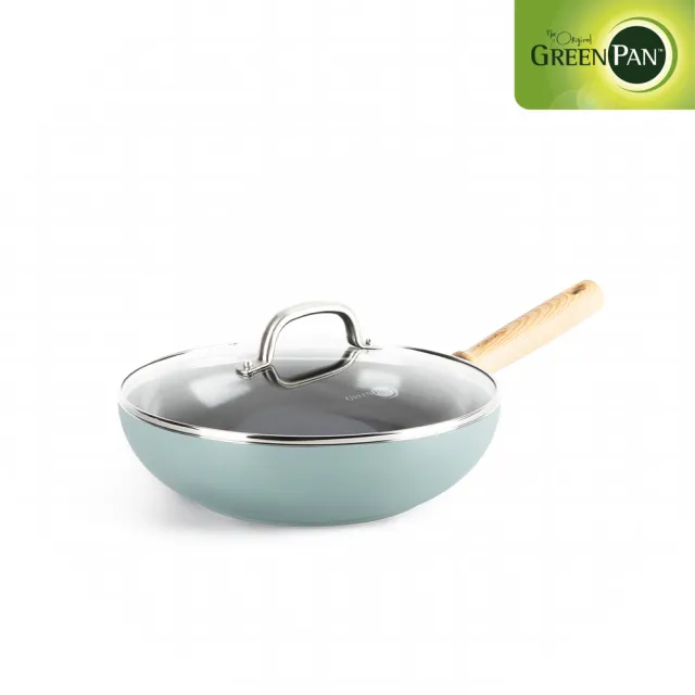 【GreenPan】鑽石陶瓷塗層不沾炒鍋 Mayflower 28cm(含蓋/不挑爐具/不沾鍋/陶瓷)