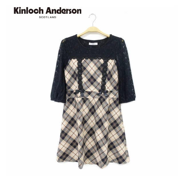 Kinloch Anderson 圓領蕾絲拼接格紋洋裝 金安德森女裝(KA0575708)