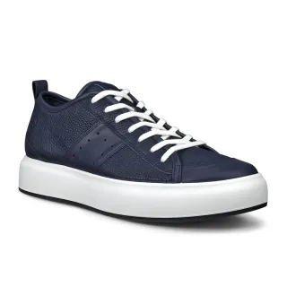 【ecco】STREET ACE M 街頭趣闖城市皮革休閒鞋 男鞋(海洋藍 85681450595)