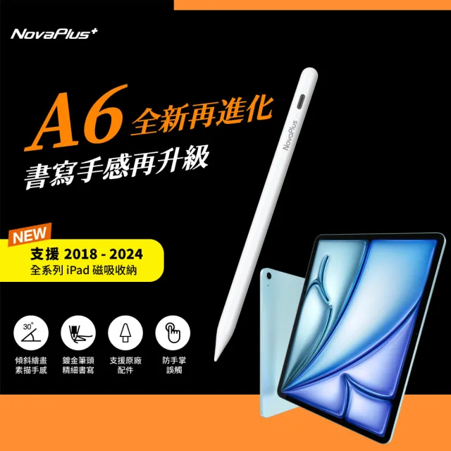 【NovaPlus】Pencil A6 iPad專用經典款觸控筆(適用2024年版iPad Air / Pro)