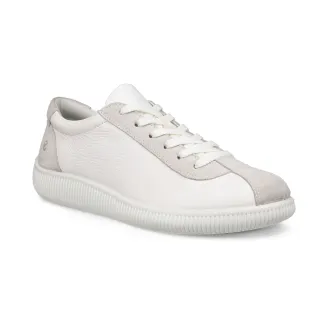 【ecco】SOFT ZERO W 柔酷零點復古保齡球皮革休閒鞋 女鞋(白色/灰白色 22025352292)