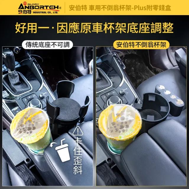 【ANBORTEH 安伯特】車用不倒翁杯架-Plus附零錢盒(車用杯架 汽車杯架 水杯架 置物架 飲料架)