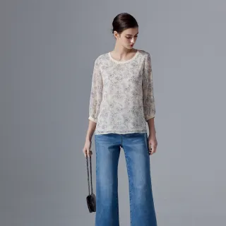 【Master Max】樹皮紋理花布羅紋雪紡上衣(8427079)