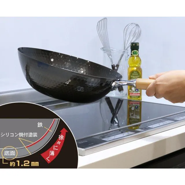 【新潟嚴選】日本製 極輕量槌目紋深型鐵炒鍋 30cm IH爐可用鍋(不挑爐具 燕三條鐵鍋)