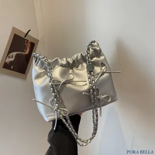 【Porabella】簡約休閒 褶皺蝴蝶結手提小包包水桶包 ins風 送女友 情人節禮物首選 Backpack Bags