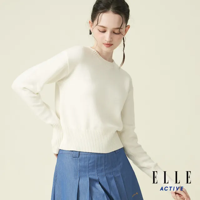 【ELLE ACTIVE】女款 針織長袖毛衣-白色(EA24A2W5401#90)