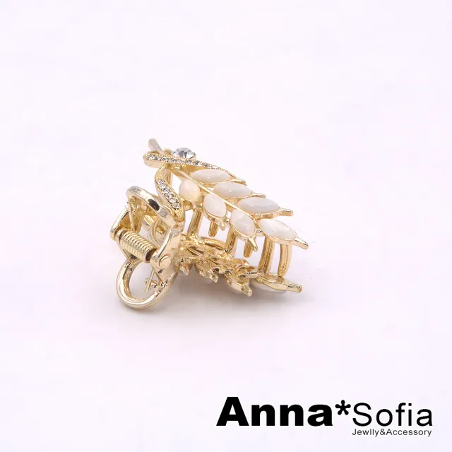 【AnnaSofia】髮夾小髮抓髮飾邊夾-貓眼閃光葉鑽 現貨(香檳金系)