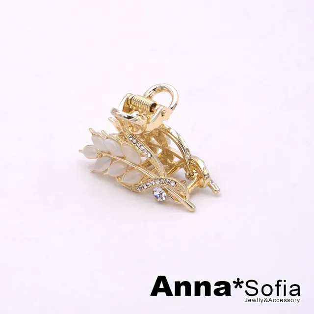 【AnnaSofia】髮夾小髮抓髮飾邊夾-貓眼閃光葉鑽 現貨(香檳金系)