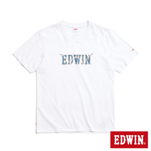 EDWIN 男裝 牛仔布LOGO短袖T恤(白色)