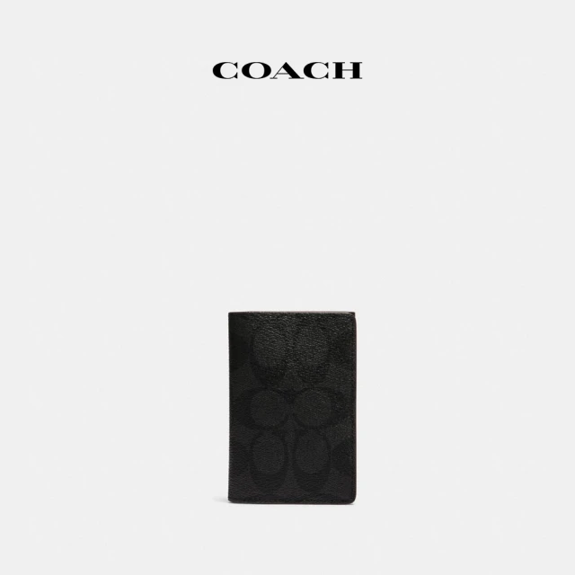 COACH 網球拍圖案防刮LOGO皮革短夾(黑灰) 推薦