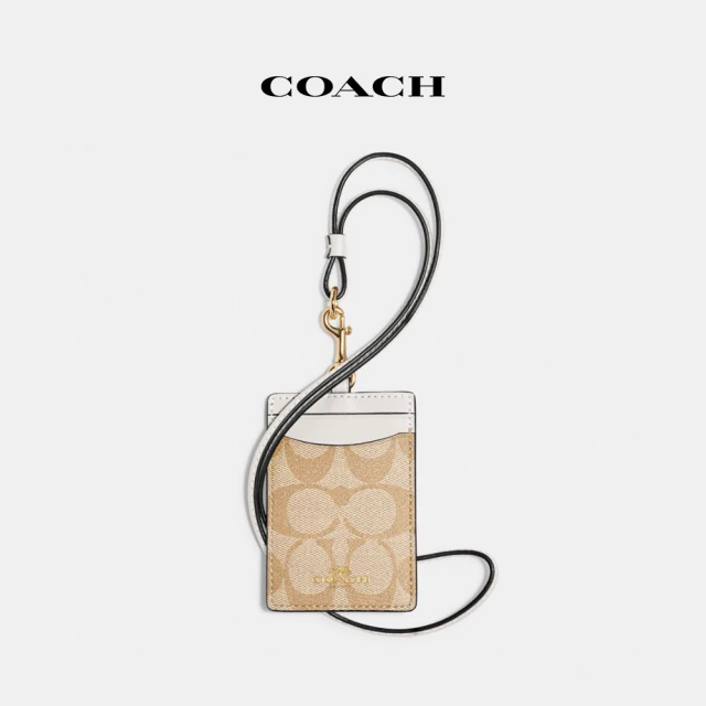 COACH 經典Logo掛繩證件套-IM/淺卡其色/粉筆白色(6327)