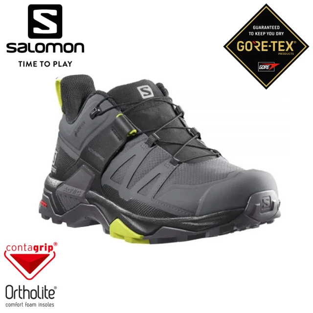 salomon 男 X ULTRA 4 GTX 低筒登山鞋《靜灰/黑/月見草黃》416229/健行鞋(悠遊山水+)