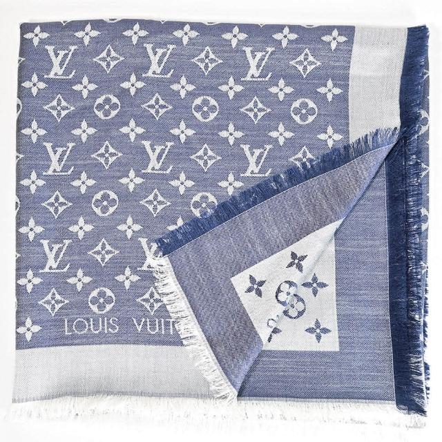 【Louis Vuitton 路易威登】M71376 Monogram Denim 經典花紋羊毛絲綢披肩圍巾(現貨)