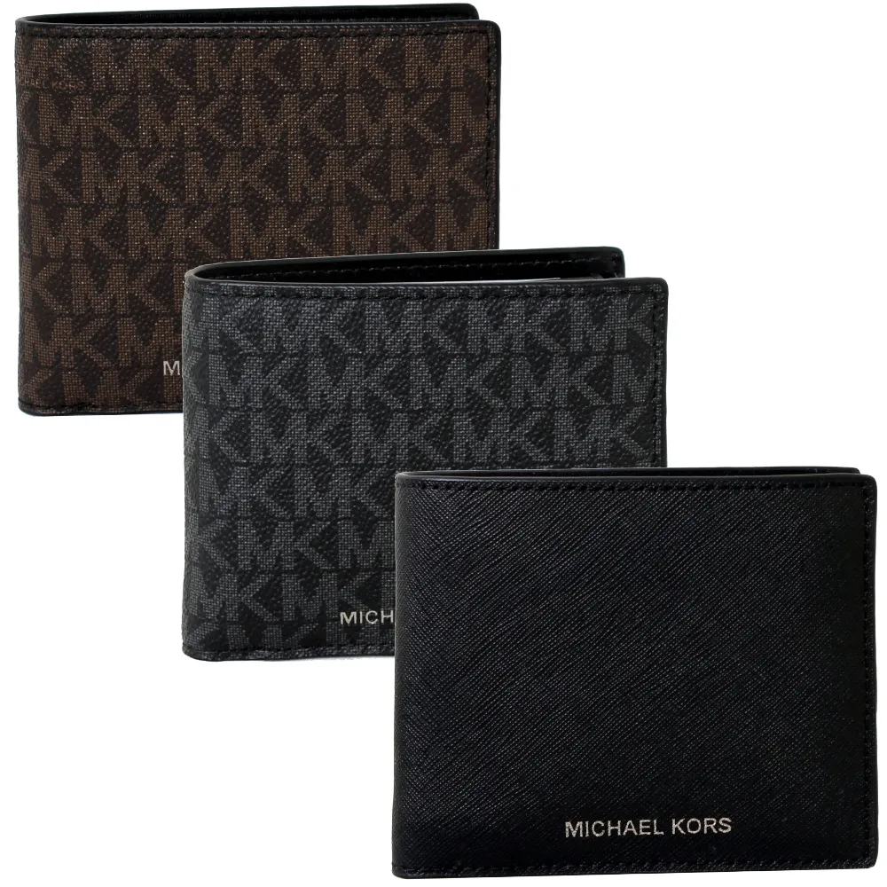 【Michael Kors】MK燙銀LOGO防刮皮革零錢袋男短夾/男皮夾 男生皮夾(多色任選)