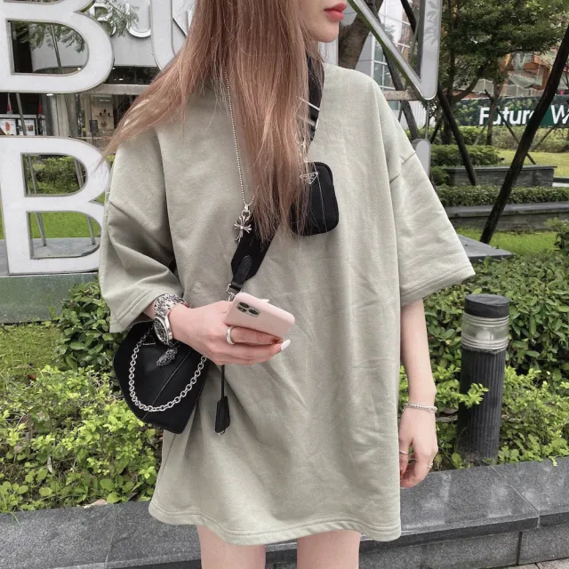【AMERO】男女裝 圓領短袖T恤(男女裝 圓領短袖T恤 素面 落肩款 情侶裝)