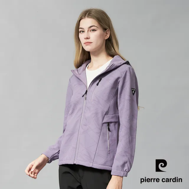 【pierre cardin 皮爾卡登】網路獨家 男女款 防風防潑水彈性印花機能軟殼連帽外套(多色任選)