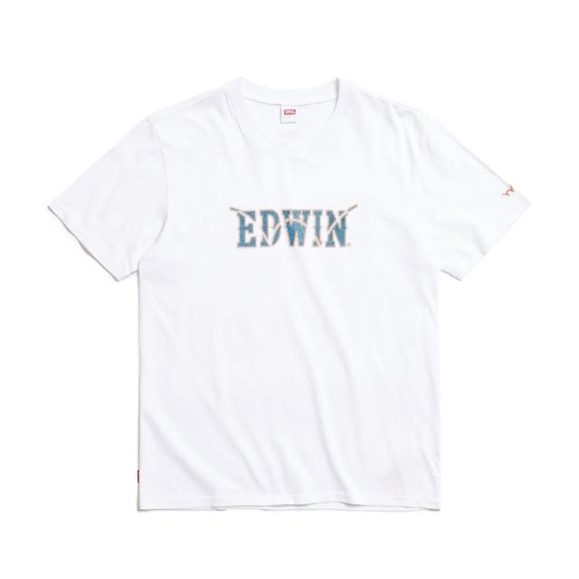 【EDWIN】男裝 牛仔布LOGO短袖T恤(白色)