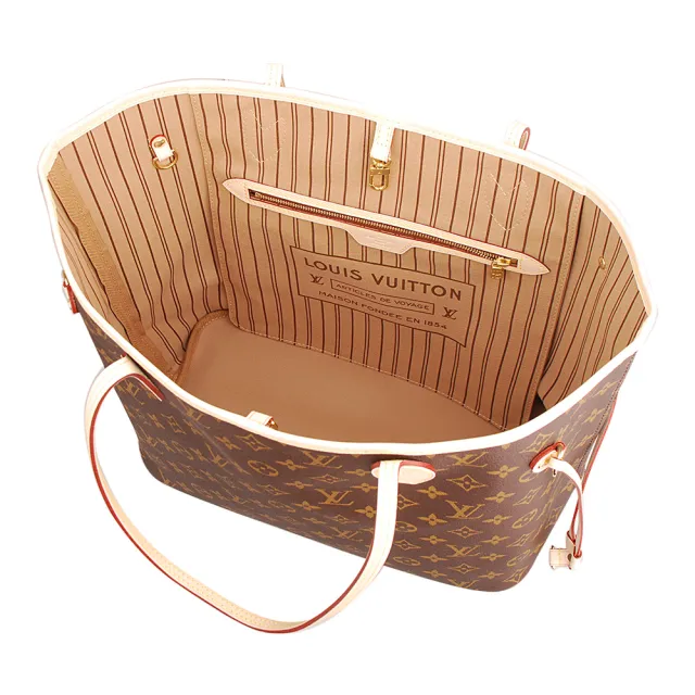 【Louis Vuitton 路易威登】LV M40995 Monorgam Neverfull MM 縮口肩揹包附扁袋(米)