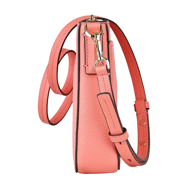 【KATE SPADE】Kate Spade Margaux 金字LOGO牛皮拉鏈斜背包(桃子粉)