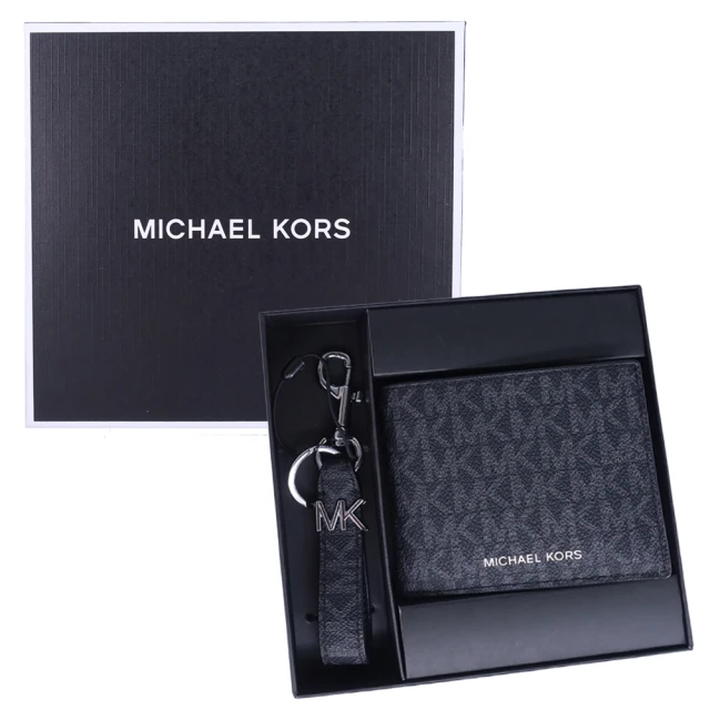 Michael Kors 防刮皮革六卡皮夾/鑰匙圈禮盒組(字母黑)