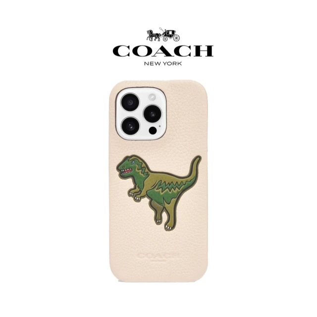 COACH iPhone 16系列 真皮手機殼 白色小恐龍(義大利牛皮)