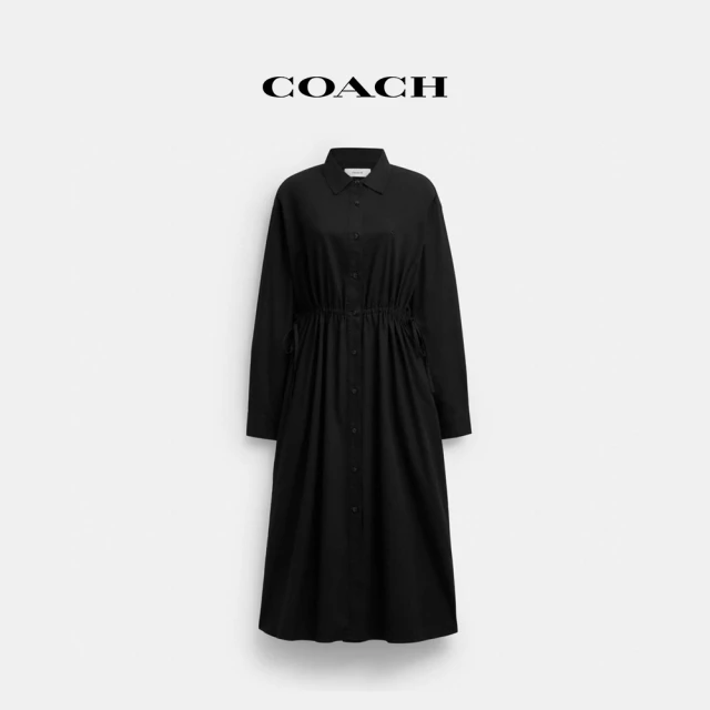 COACH 皮帶細節棉質襯衫式洋裝-黑色(CV303)