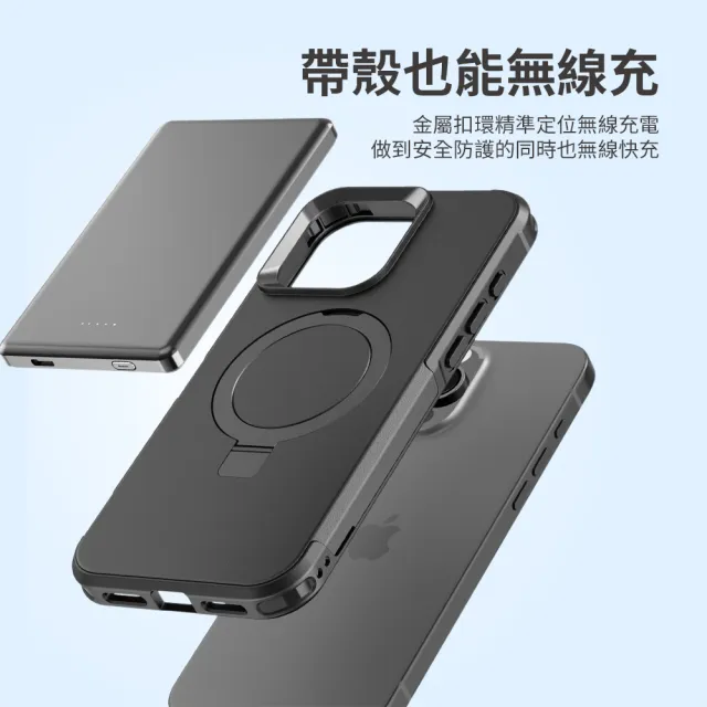 【Philips 飛利浦】iPhone 16系列 軍規雙層磁吸支架防摔保護殼(雙層設計/磁吸支架)