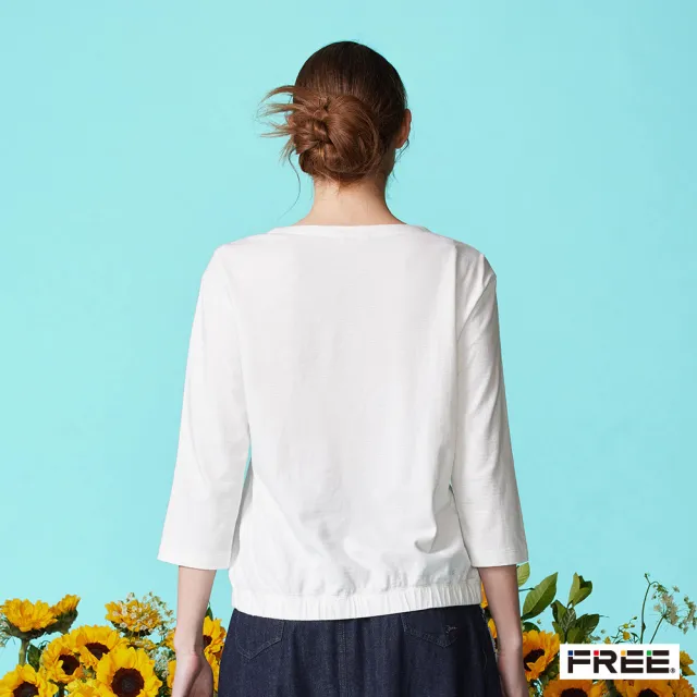 【FREE】有機棉條紋繡花上衣(本白)