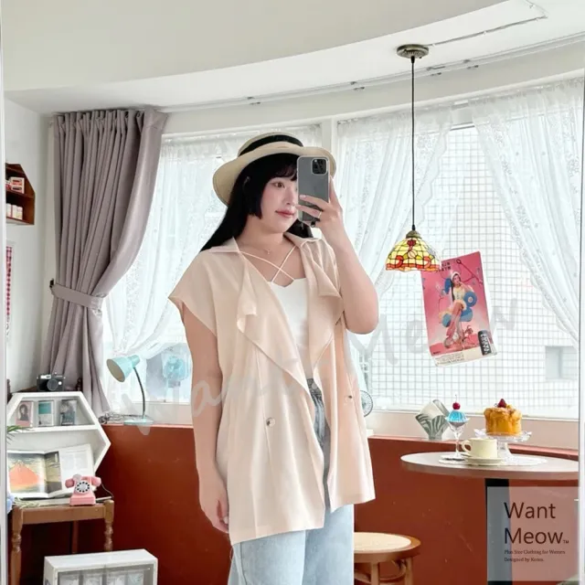 【Want-Meow】100公斤可/日系超修飾薄款長版西裝背心/中大尺碼背心/大尺碼背心(大碼/大尺碼/加大碼)