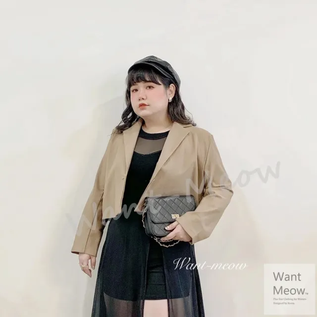 【Want-Meow】90公斤可穿 修身短版金釦西裝外套 中大尺碼 大碼 大尺碼西裝外套(大碼/大尺碼/加大碼)