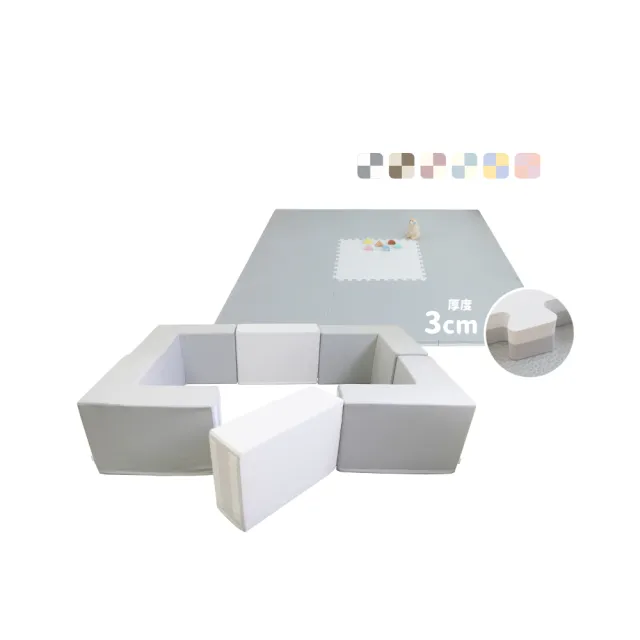 【PatoPato】Hipopo方塊遊樂城堡6入組+嬰幼兒60ｘ60ｘ3cm雙色地墊x9片(城堡+地墊超值組)