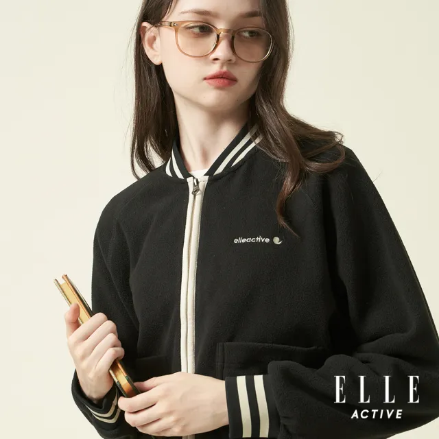 【ELLE ACTIVE】女款 保暖刷毛棒球外套-黑色(EA24A2W6104-99)