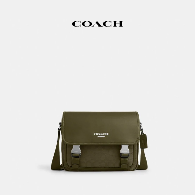 COACH 經典LogoRACER郵差包-SV/灰橄欖色/灰