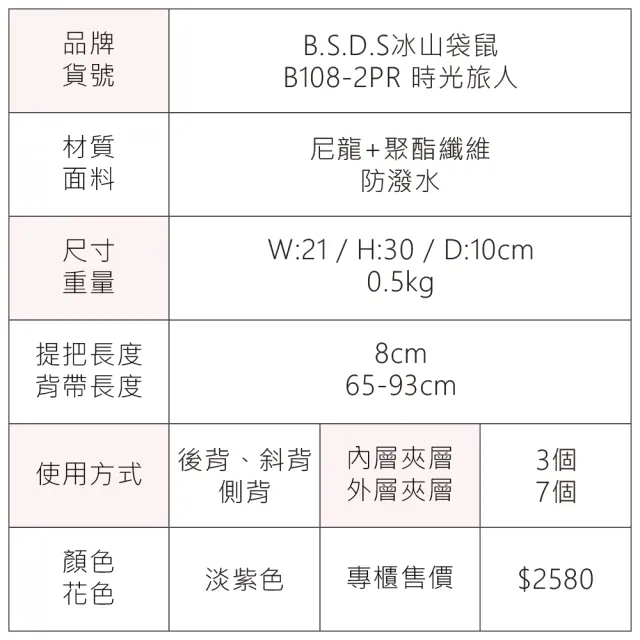 【冰山袋鼠】時光旅人 - 知性單肩後背兩用包 - 淡紫色(B108-2PR)
