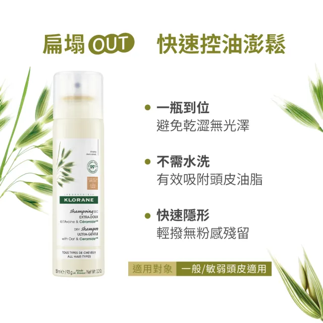 【KLORANE 蔻蘿蘭官方直營】任選乾洗髮噴霧150ml 3入組(控油/涼感/豐盈/澎鬆)