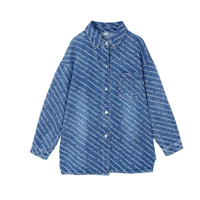 【米蘭精品】現貨+預購 美式牛仔外套丹寧夾克經典牛仔襯衫(韓版寬鬆復古港風印花女外套2色74ii40)