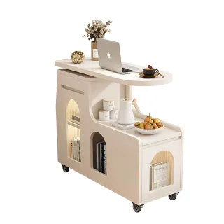 【E-home家居】可移動茶几 茶几 旋轉邊几(70*40*75公分 多層收納 可旋轉桌面 萬向輪設計 預購15天)