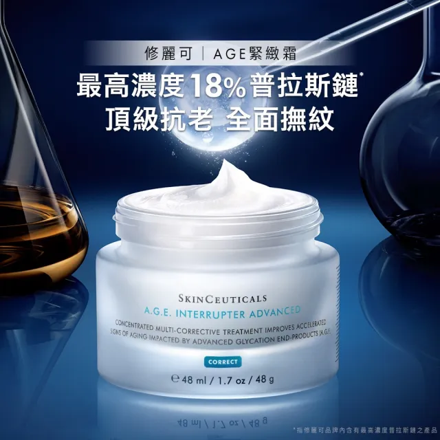 【Skin Ceuticals 修麗可】頂級抗氧撫紋★HA塑顏抗皺彈力紫米精華 30ml+AGE普拉斯鏈活膚緊緻霜48ml(禮盒組)