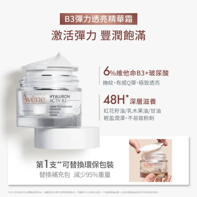 【Avene 雅漾官方直營】B3抗初老亮彈雙星組(精華液+乳霜)