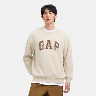 【GAP】男裝 Logo印花刷毛圓領大學T-米色(658630)