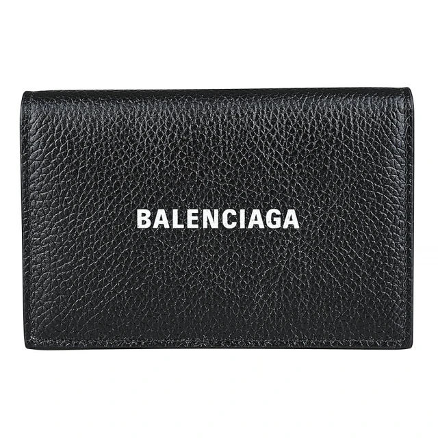 Balenciaga 巴黎世家 BALENCIAGA白字LOGO荔枝紋牛皮釦式卡片夾(黑)