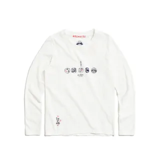 【EDWIN】江戶勝 女裝 經典多圖繡花薄長袖T恤(米白色)