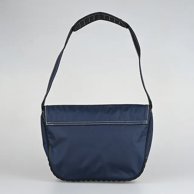 【RALPH LAUREN】雙11 POLO JEANS刺繡LOGO字樣尼龍掀蓋吸釦手提肩背包(深藍/中)