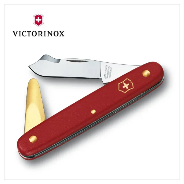 【VICTORINOX 瑞士維氏】芽接刀/黃銅樹皮剝皮器2用園藝刀(3.9140)