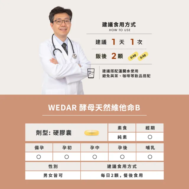 【Wedar 薇達】酵母天然維他命B 6盒組(30顆/盒.天然B群.啤酒酵母萃取.無異味)