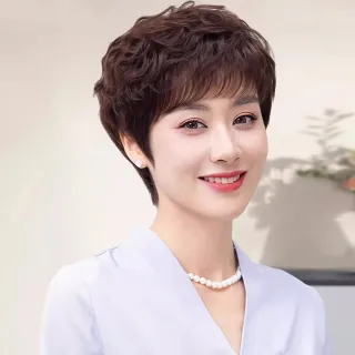 【麗髮新生】媽咪自然蓬鬆捲髮補髮片 美拍直播造型必備整頂假髮 中老年微捲短髮 時尚假髮