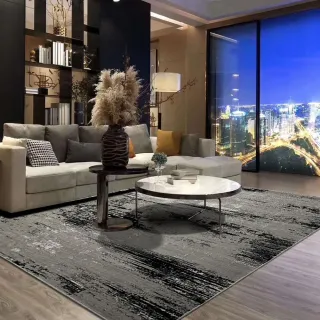 【SDL Home 山德力】斑駁藝術感地毯  200x290cm 畢爾(黑白灰 斑駁)