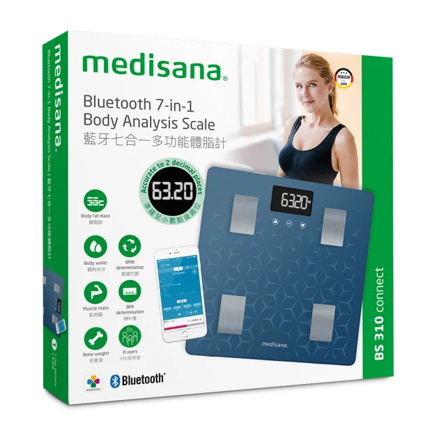 【德國 medisana】藍牙七合一多功能體脂計 BS 310 connect(藍)