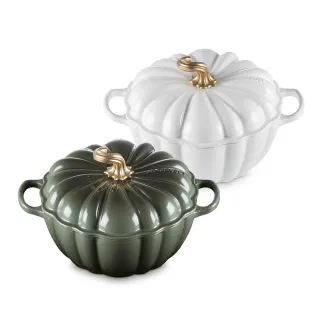 【Le Creuset】琺瑯鑄鐵鍋萬聖節南瓜鍋24cm(棉花白-鋼頭-內鍋白)