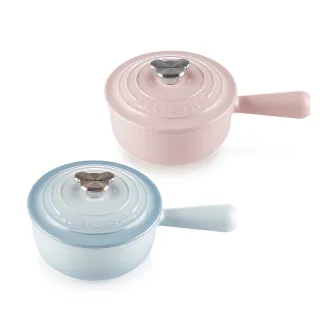 【Le Creuset】琺瑯鑄鐵鍋單柄醬汁鐵鍋16cm(小熊鋼頭 海岸藍/雪紡粉 2色選1)